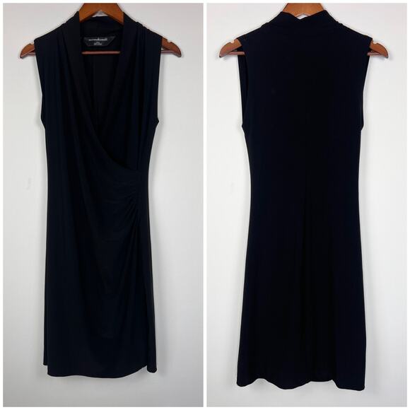 Norma Kamali Black Draped Surplice Midi Dress M Sleeveless Stretch Bodycon - Picture 2 of 11